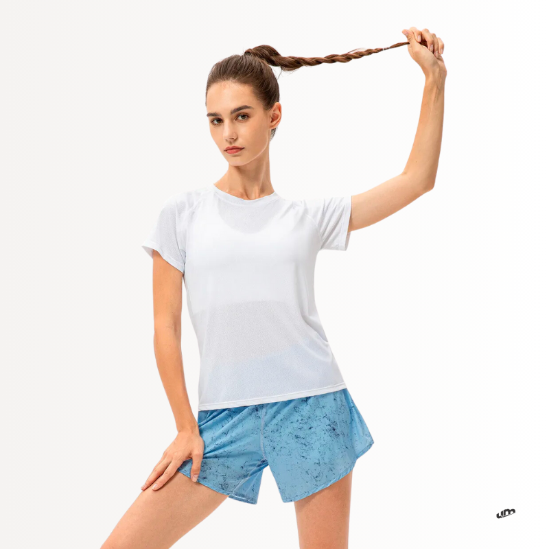 FlexGlow Camiseta feminina ultra-leve e respirável para exercícios, academia e esportes