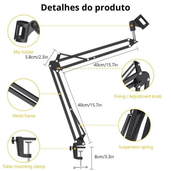 Braço Suporte Pedestal De Mesa Articulado Para Microfone