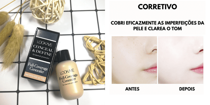 (Compre 1 leve 2) Base Corretiva Facial Alta Cobertura à Prova D'Água - Lookave